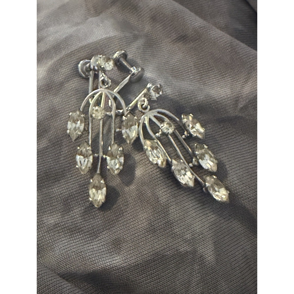 Van Dell Rhinestone Drop Earring Sterling Silver Screw Back Costume Signed #496
